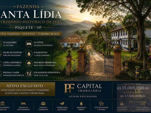 #PFC-SL1832 - Fazenda para Venda em Piquete - SP